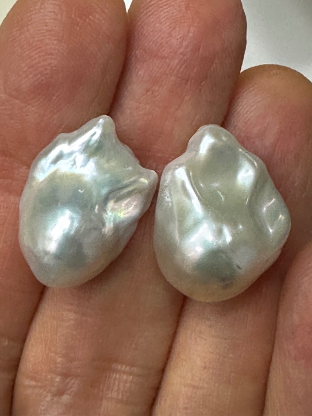 13mm White Flameball Baroque Pearl Stud Earrings 925 Sterling Silver High Luster